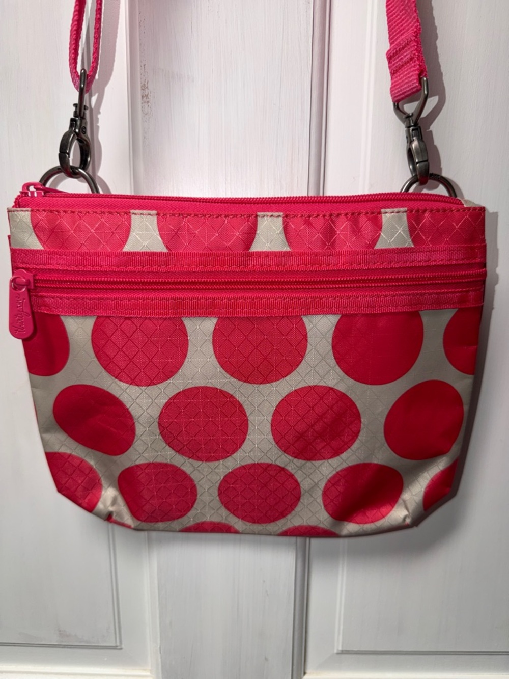 Thirty One NWOT Pink Polka Dot Crossbody Bag with Adjustable Strap